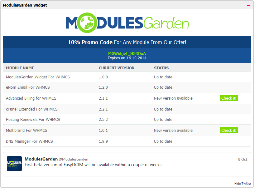 ModulesGarden Widget For WHMCS