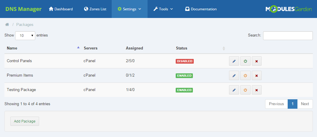 ModulesGarden DNS Manager 2.0 - Packages