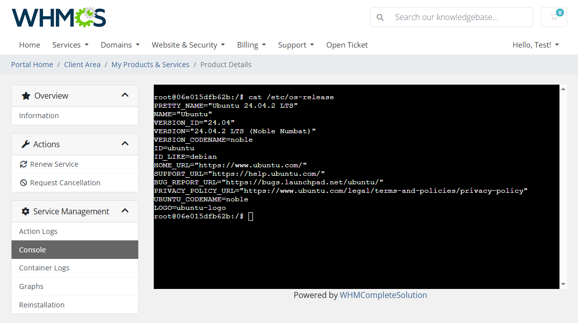 Console Access - Portainer Docker Containers For WHMCS