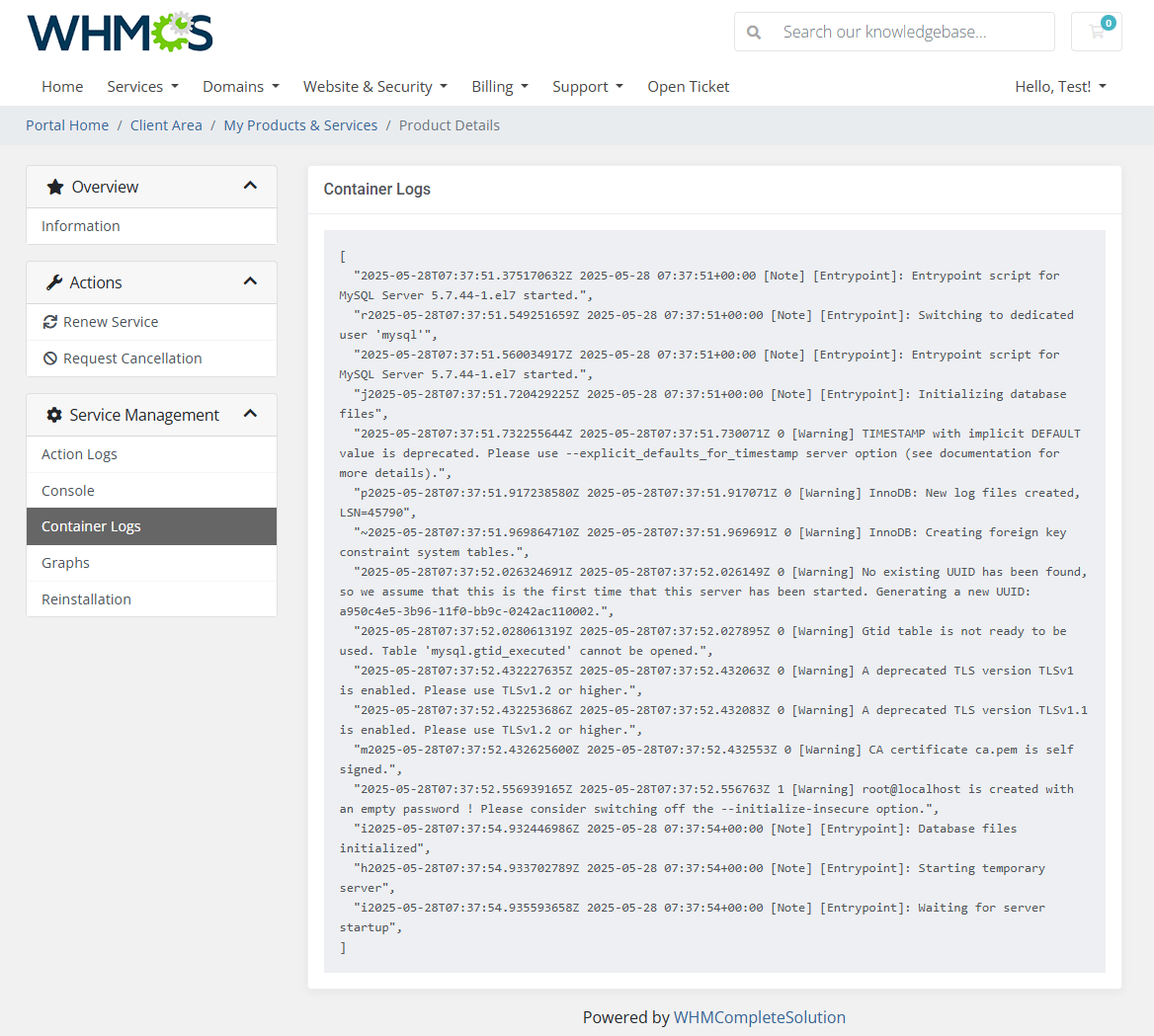 Container Logs - Portainer Docker Containers For WHMCS