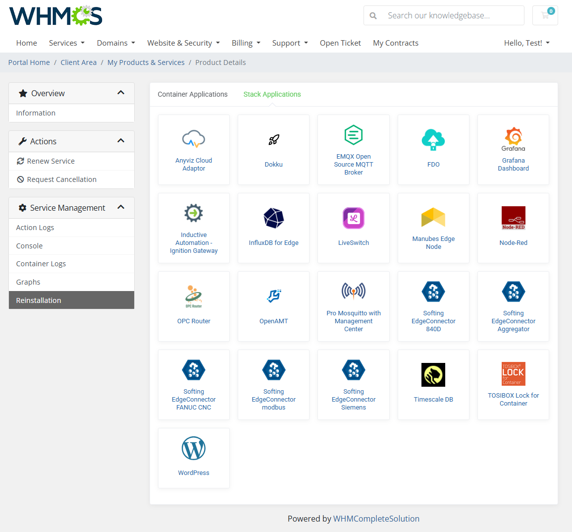 Stack Applications - Client Area - Portainer Docker Containers For WHMCS